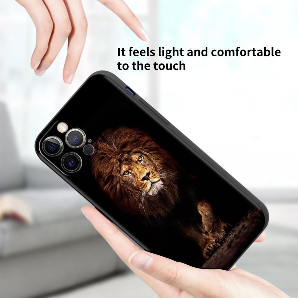 Case For Apple iPhone 13 11 Pro Max 12 Mini XR 7 8 Plus SE 2020 X XS 6 6S 5 5S Black Soft Silicone Cover Big Cat Animal Lion Sac