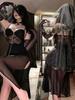 Mesh Lace Black Sweet Sexy Women Sheer Dresses Chest Mat Fish Tail Sleeping Skirt Strap Sexy Uniform Dress Elegant Korean AVN7
