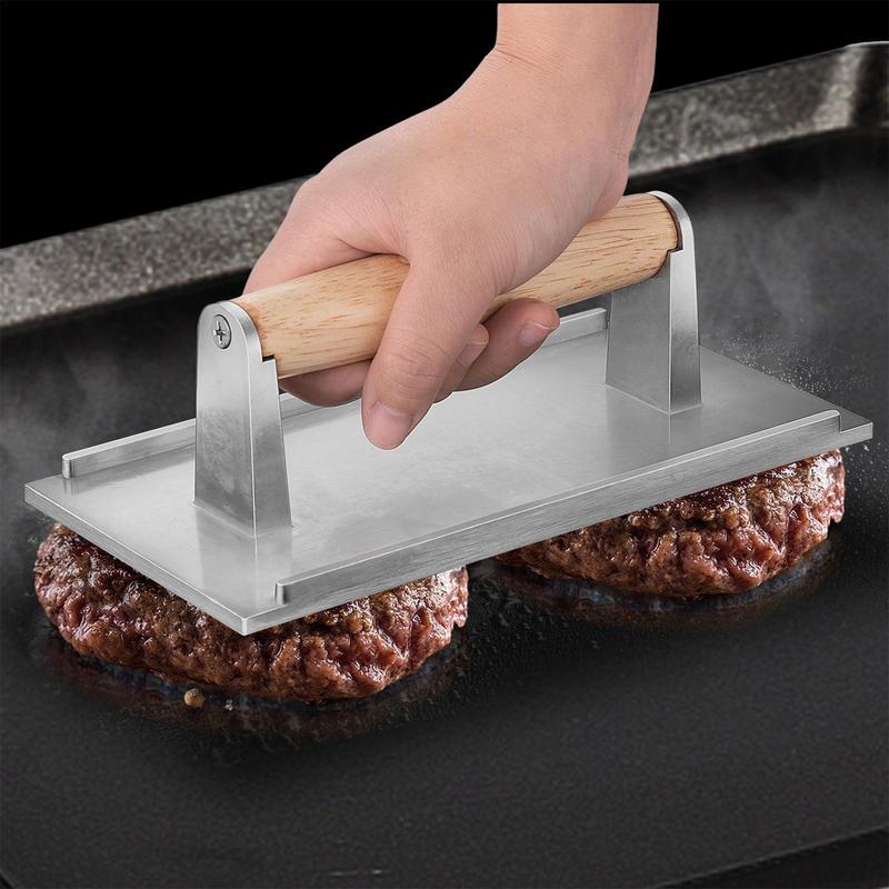 

Kitchen Heavy Cast Flat Iron Steak Weight/Bacon Press Multifunctional Round Hamburger Press with Wood Handle For Seared Meats China Mainland