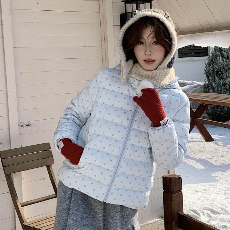 Cotton clothes women's short sweet fashion casual loose hooded bread clothes printed polka dot jacket tide
