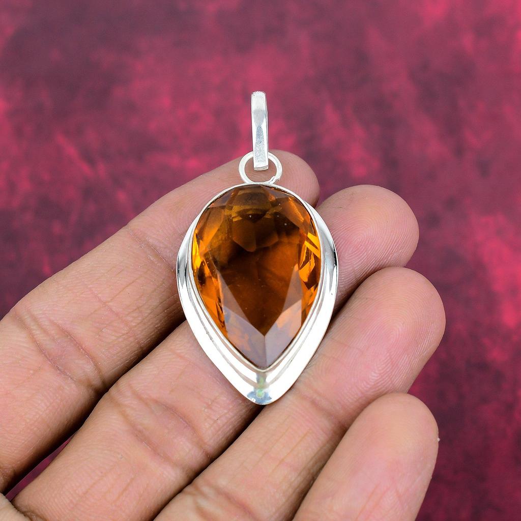 Citrine Pendant, 925 Solid Sterling Silver Gemstone Jewelry, Handmade Pendant, For Thanksgiving