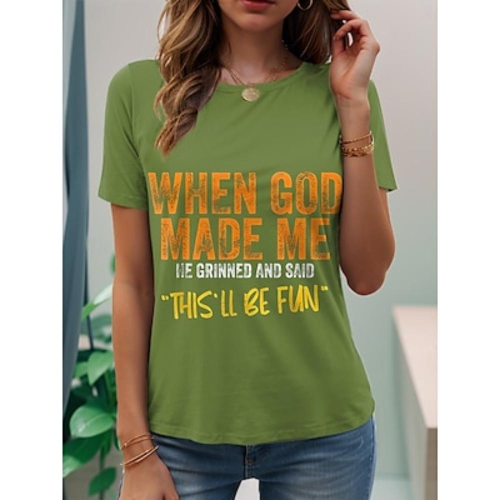 Damen T-Shirt Grafik Buchstabe Stilvoll Lässig Kurzarm Rundhals Normal Oberteile Täglich Wochenende Druck Schwarz Weiß Rosa Blau Lila Sommer Frühling