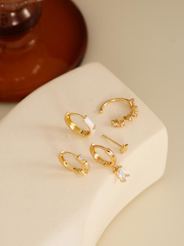 5pcs Exquisite Star Earrings Set Cute Cubic Zirconia White Enamel Ear Clips Jewelry for Women Party Workplace Birthday Gifts