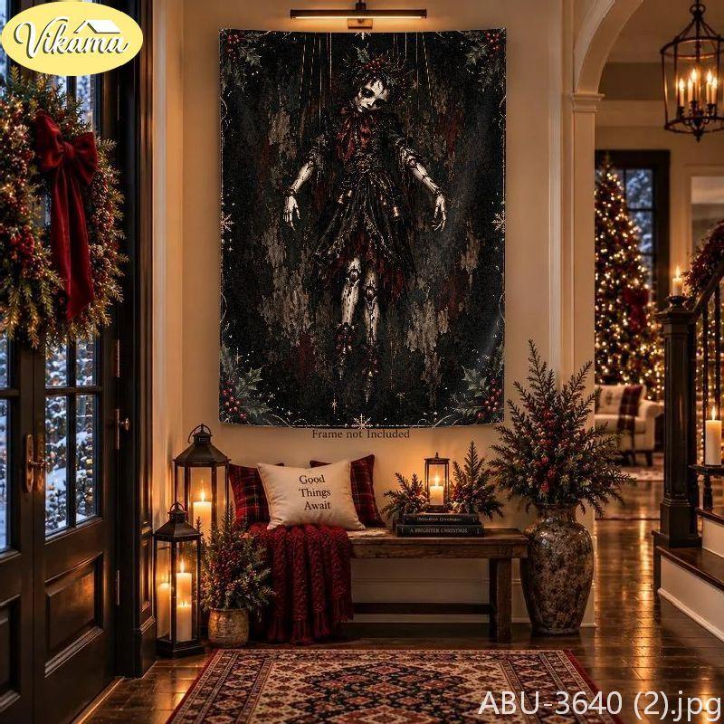 Gothic Frosted Window Castle Skull Wall Tapestry Dark Victorian Holiday Winter Ice Pattern Home Decor Modern Style Soft