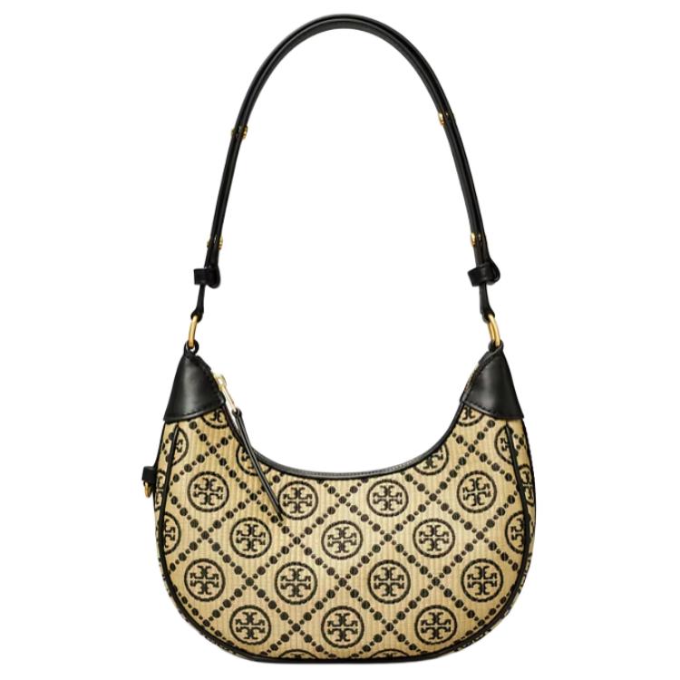 

Tory Burch T Monogram Logo Print Zipper Closure Crescent Bag Women Handbags Black 160709-001 Basic Set (Bag+Dust Bag)