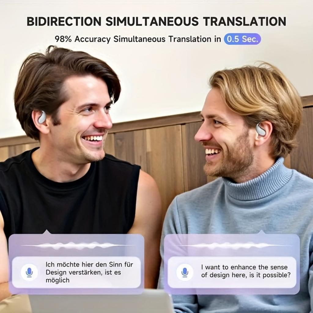 Překladová náhlavní souprava Ai, bezdrátová náhlavní souprava, překlad v reálném čase do 144 jazyků, inteligentní potlačení hluku se 6 mikrofony, překlad v reálném čase