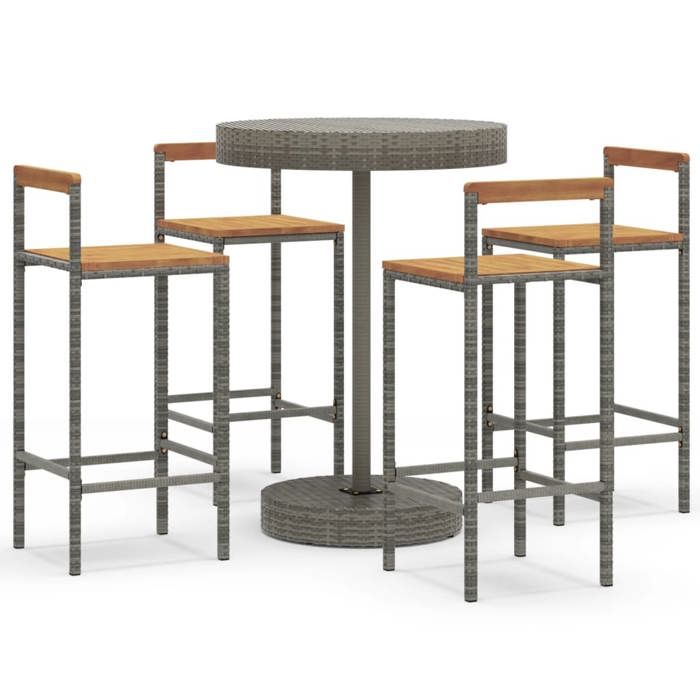 VidaXL Garden Bar Set 5 Pcs Grey Poly Rattan/solid Acacia Wood, Bar Table Set, Table and Bar Chair of 3187721