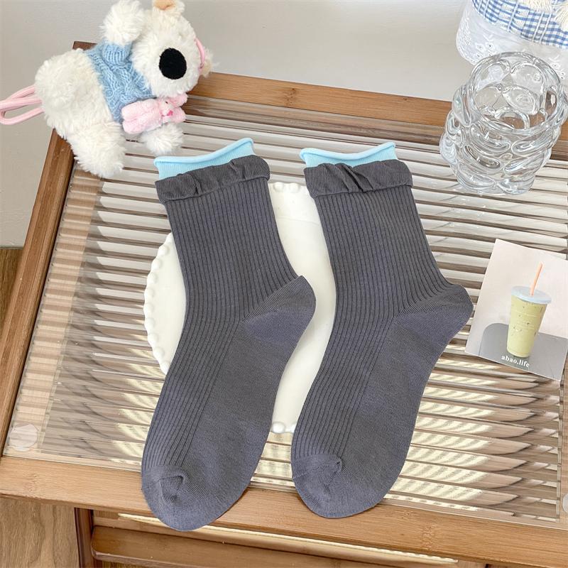 Female Spring and Summer Thin Double Muzzle Ballet Style Loose Mouth In The Tube Pile Pile Cotton Socks