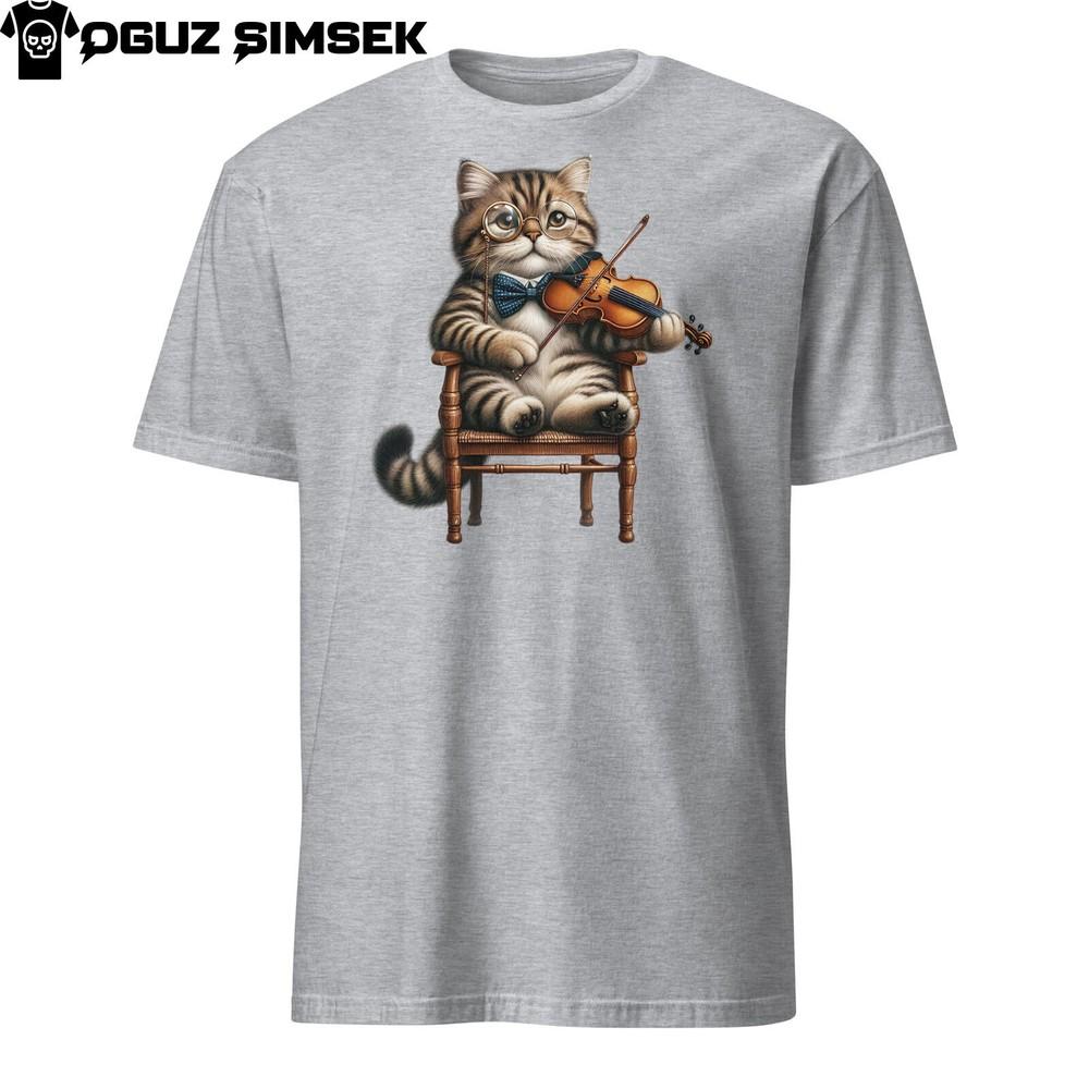 

Unisex T-Shirt | Realistic Cat Playing Violin Graphic Tee | Music Lover Gift S