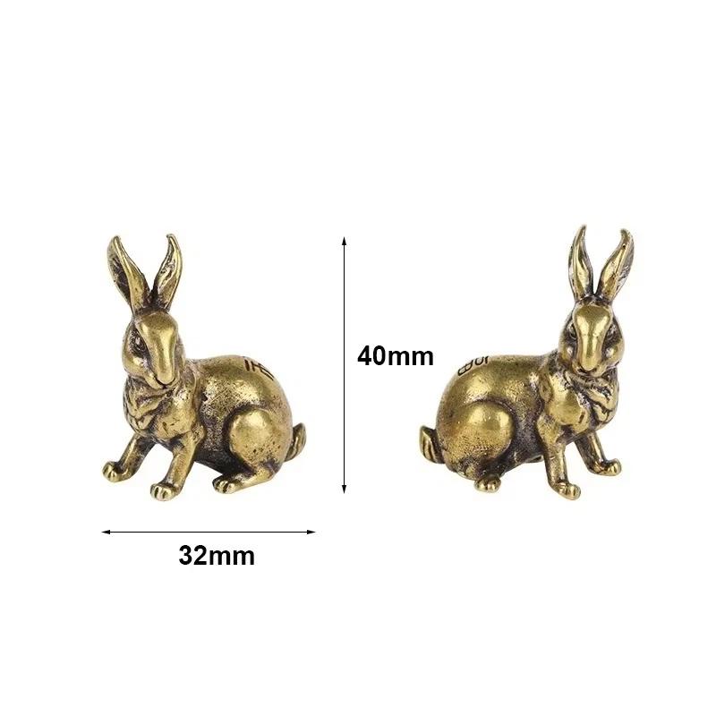 Antique Copper Zodiac Lucky Rabbit Statue Ornaments Vintage Solid Brass Animal Miniature Figurine Tea Pet Desk Decoration