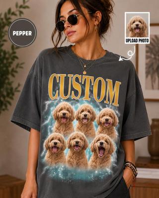 Custom Comfort Colors® Vintage Bootleg Pet Shirt, Personalized Dog Cat Photo and Name Tee, 90s Pet Portrait T-Shirt, Pet Lover Gift