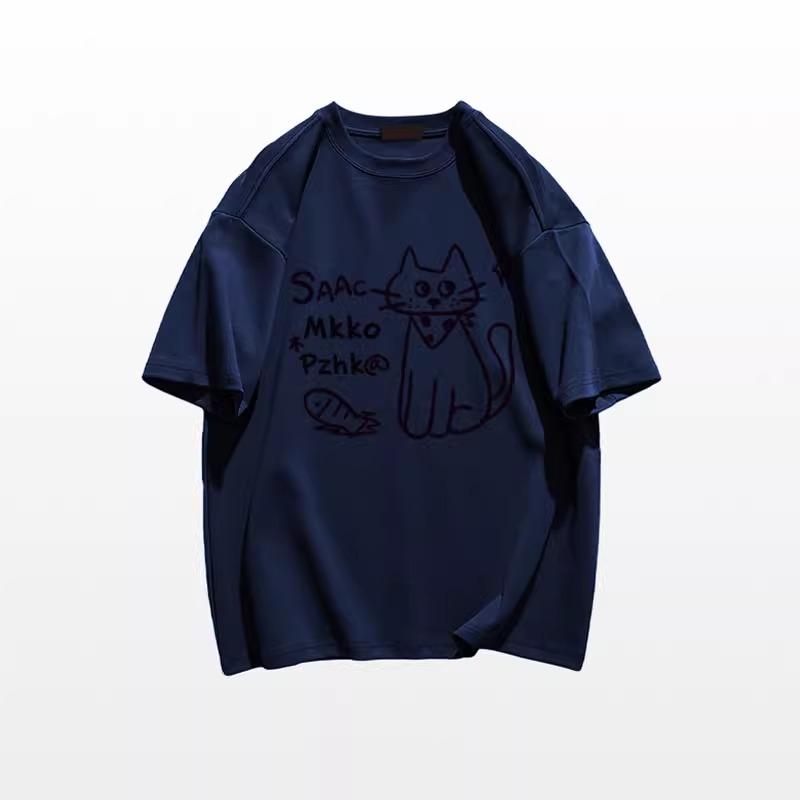 Summer Women Funny Cartoon Print T-Shirt Harajuku Round Neck Loose Casual Y2K Tops Pure Cotton Graphic T Shirts Gray Streetwear