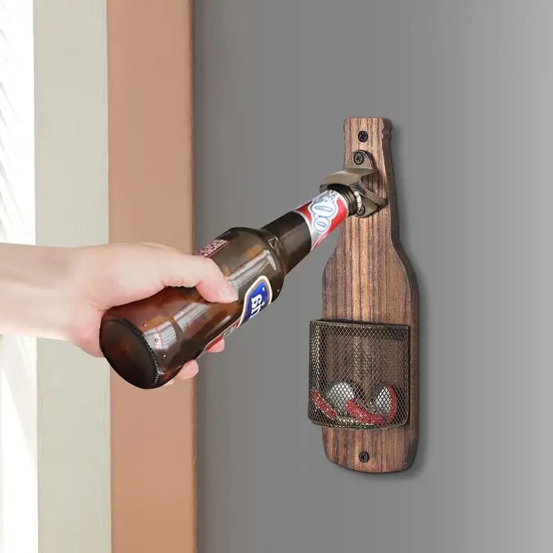 

Wall Mounted Beer Opener Creative Bottle Opener Kitchen Bar Decor with Cap Catcher