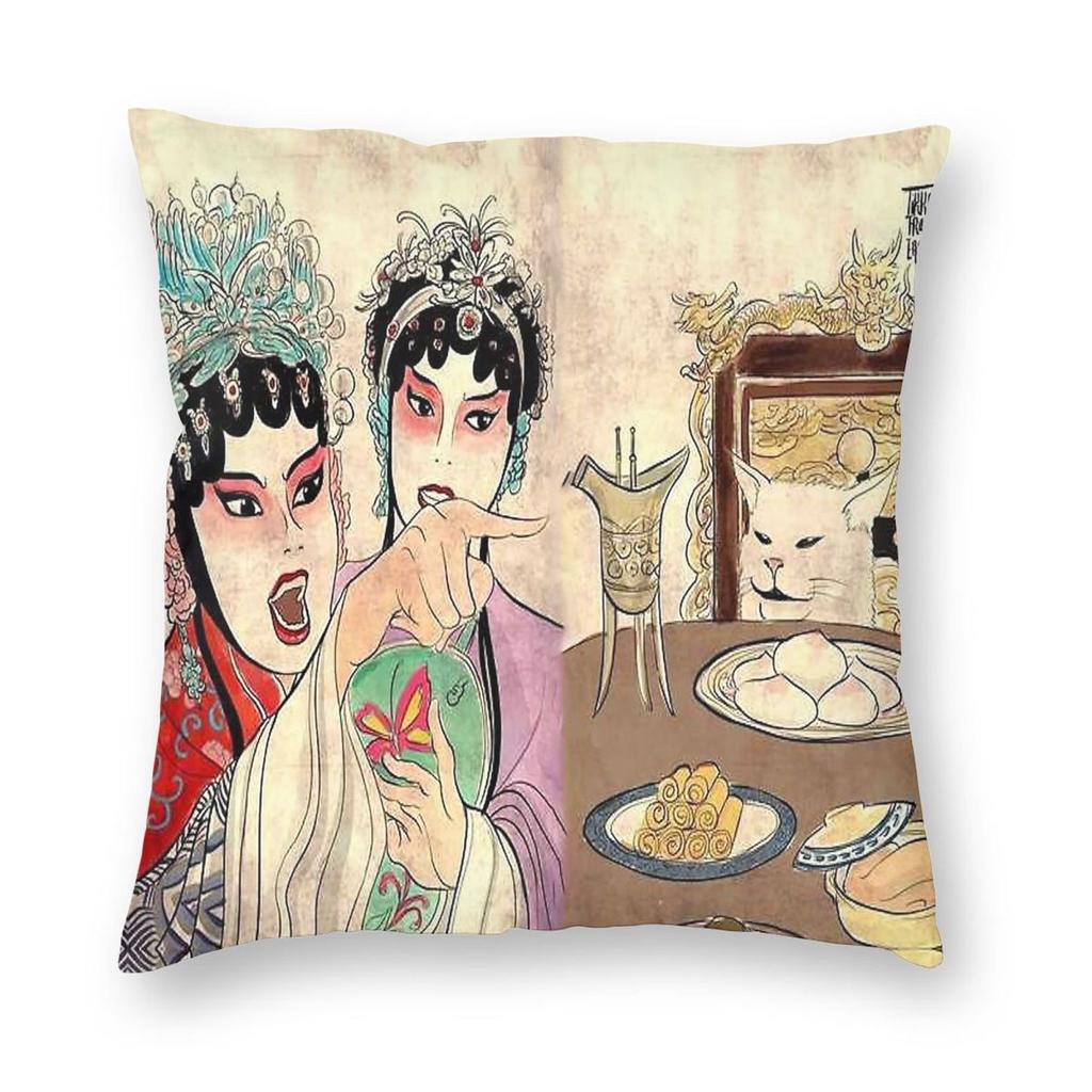 Woman Yelling At Cat Old Japanese Pillowcase Polyester Linen Velvet Creative Zip Decor Home Cushion Cover