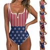 Swimsuit for Women Deep V Neck Stripe and Star Print Bodysuit Sleeveless Swimwear Bathing Suit