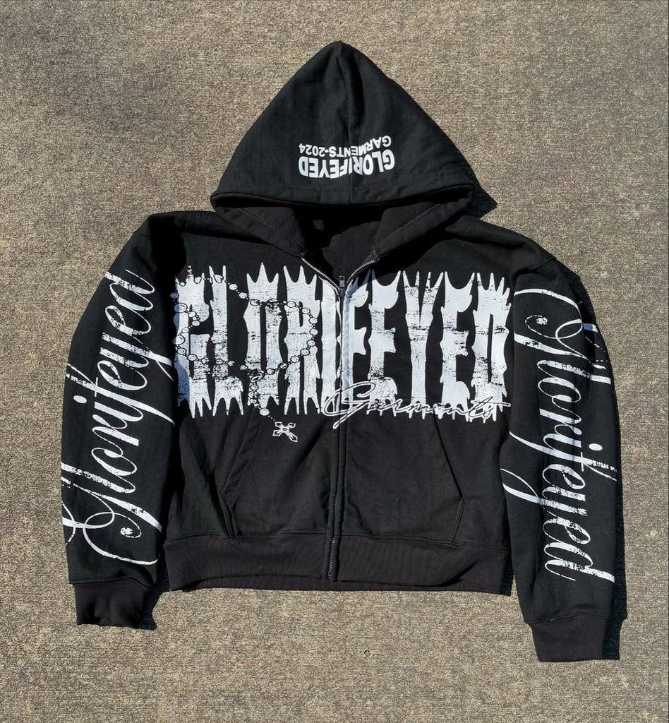 2025 European and American personality 3d printing zipper sweater long sleeve pullover hoodie retro jacket street trend