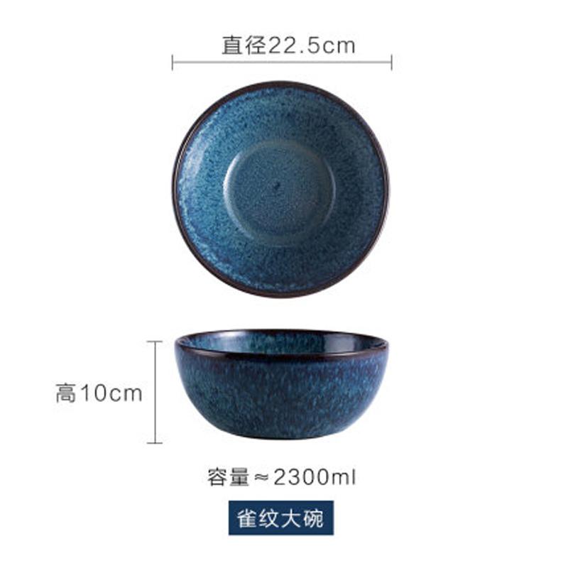European Creative Ceramic Tableware Peacock Blue Retro Style Salad Bowl Big Soup Bowl Pickled Cabbage Fish Bowl Big Fruit Bowl