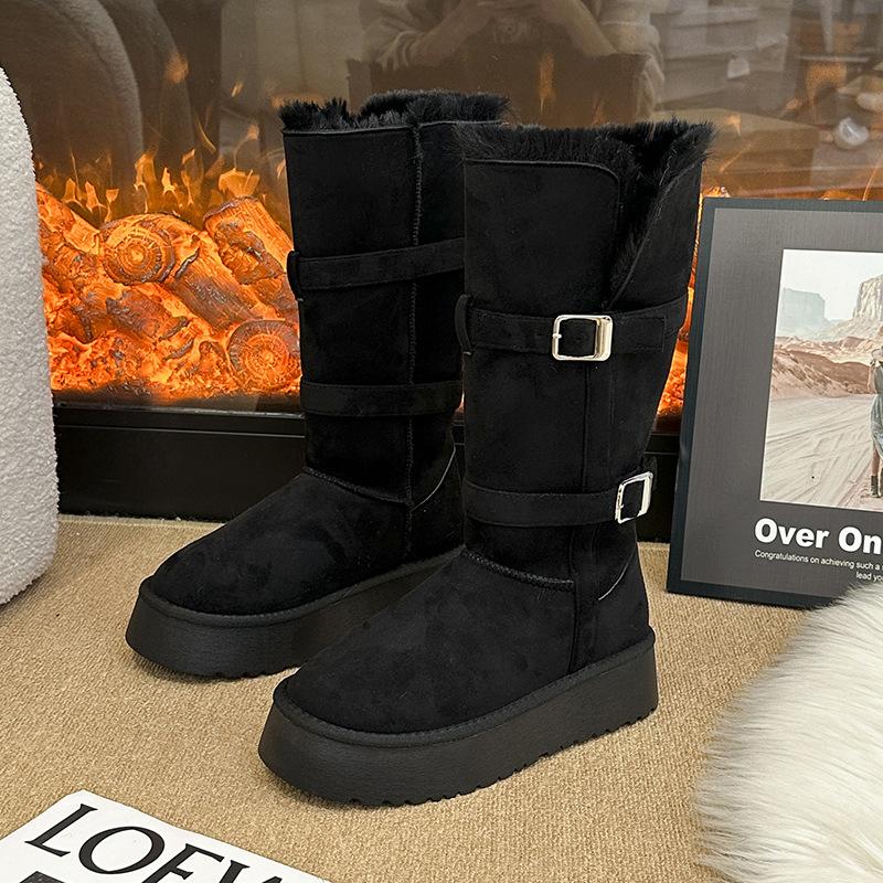 Damen Winterstiefel mit dicker Sohle, mittelhoch, warm gefüttert mit Plüsch, Schneestiefel, rutschfest, lässig, Sport, Martin Baumwollstiefel