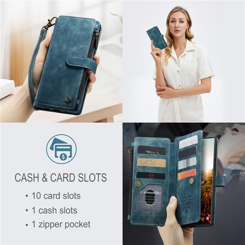 CaseMe Flip Leather Phone Case For Samsung Galaxy S26 Ultra S25 Edge S24 FE S23 S22 S21 S20 Plus S10 Note 20 Ultra Zipper Wallet Card Bag Cover Coque
