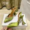 Fashion Pointed Middle And Back Empty Silk Sandals Women'S Net Red With Crystal Bow Stiletto Heels