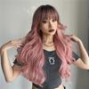 26 Inch Brown Gradient Pink Ombre  Long Curly Hair With Bangs Elegant and Fashionable Synthetic Wig For Ladies KTB