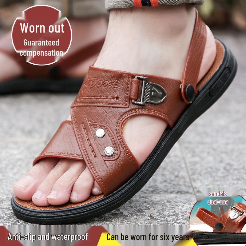 

Мужские пляжные сандалии и шлепанцы 2025 года с нескользящей подошвой - летняя обувь двойного назначения для мужчин среднего возраста 47 [Runs Small]