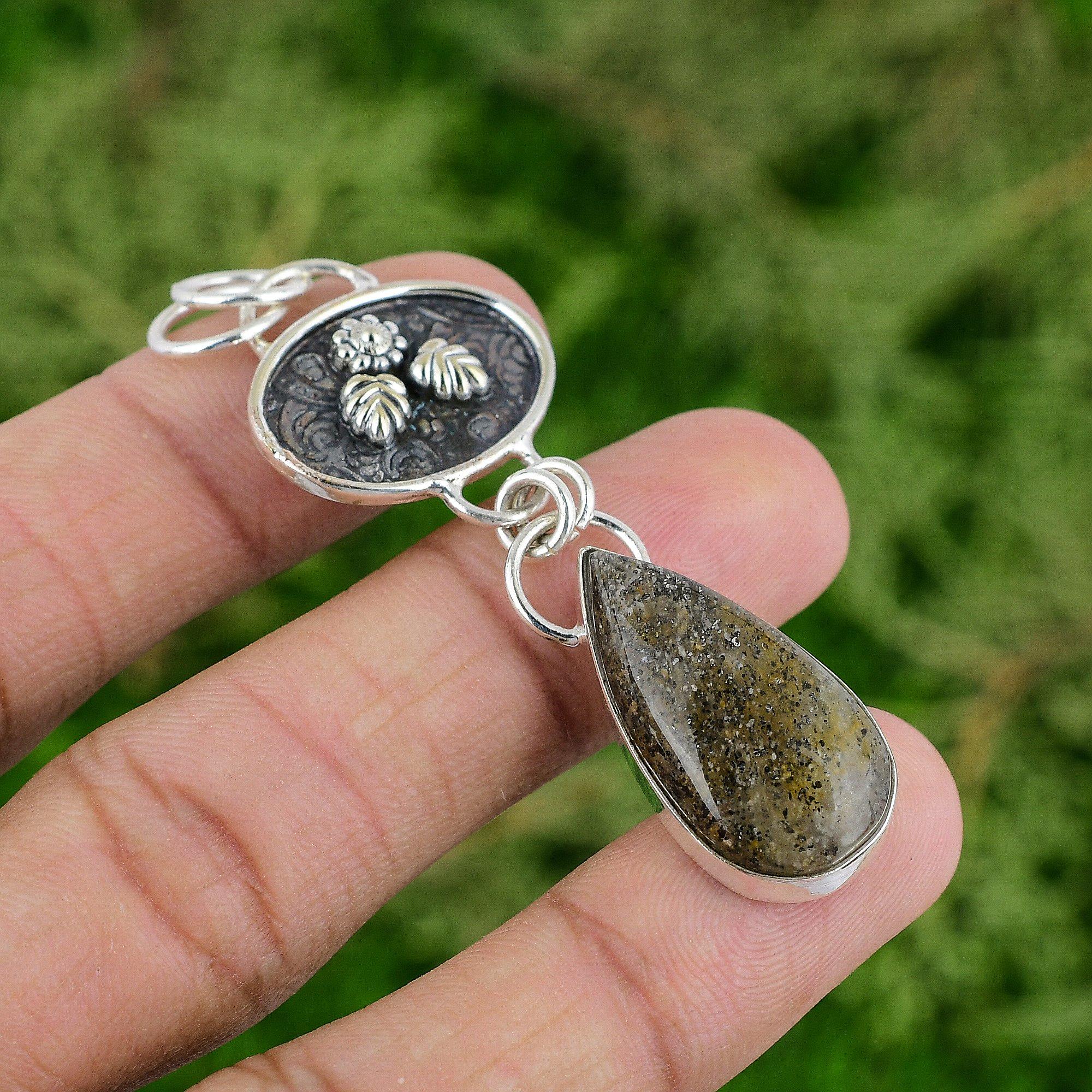 

Натуральный Черный Солнечный Камень 925 Стерлинговое Серебро Юбилей День Рождения Подвеска Ювелирное Изделие