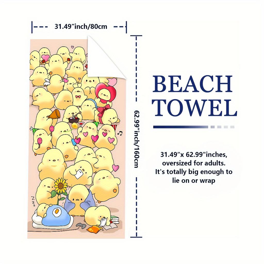 1pc Bohemian Style Duck Design Beach Towel Quick-Dry Fleece,Fade Resistant,Square Knit Fabric Ideal for Surfing,Bathing,Camping
