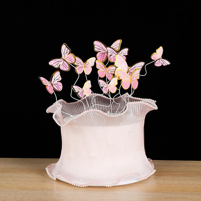 Cake Decoration Bronzing Butterfly Insert 11Pcs/Set Paper Pink Purple Butterfly Baking Dessert Table Dress Up Birthday Decor