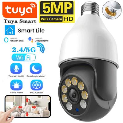 Tuya Smart Light Bulb E27 5G Wifi Outdoor Wireless 5MP IP Surveillance Camera Full Color Night Vision Security-protection