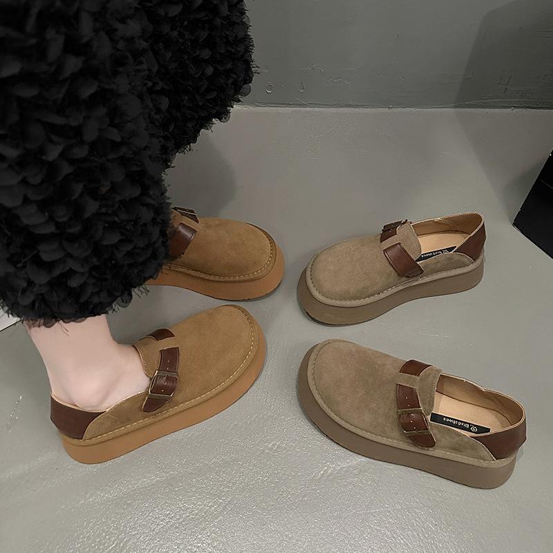 Platform-soled Birkenstocks women's imitation leather retro loafers 2025 spring and autumn new Korean version versatile women's shoes belt buckle sin