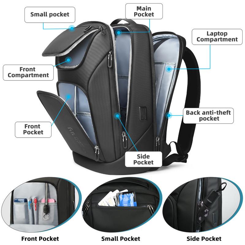 Heroic Knight Business Backpack for Men Waterproof Travel 17.3" Laptop Backpack  High Capacity Multifunctional Pack USB Charging