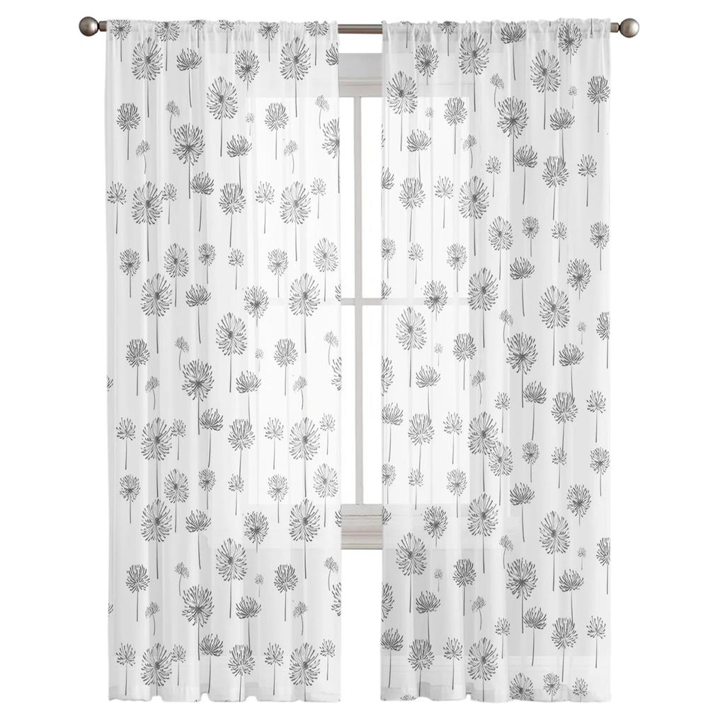 Handgezeichnete Löwenzahnpflanze, transparente Vorhänge für Wohnzimmer, Küche, Fenstervorhänge, Schlafzimmer, Tüll-Voile-Vorhänge