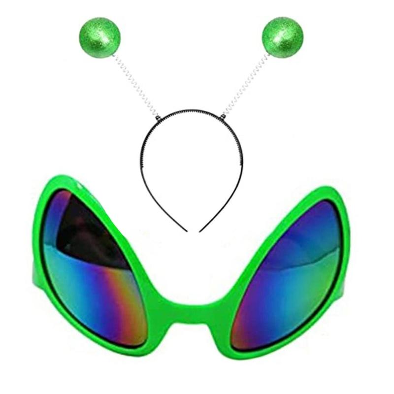 Space Theme Costume Alien Headband and Glasses Set Funny Alien Costume Accessories Martians Antenna Headband Bopper
