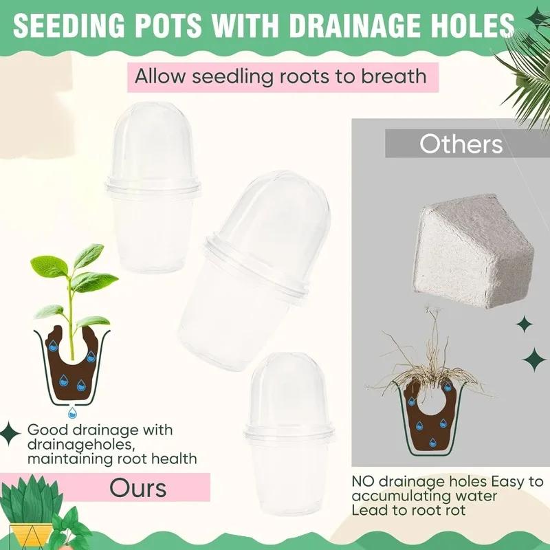 5/10PCS Clear Seedling Nursery Pots with Breathable Cover Seed Starting Grow Cup Flower Plant Containers Garden Vegetable Pot
