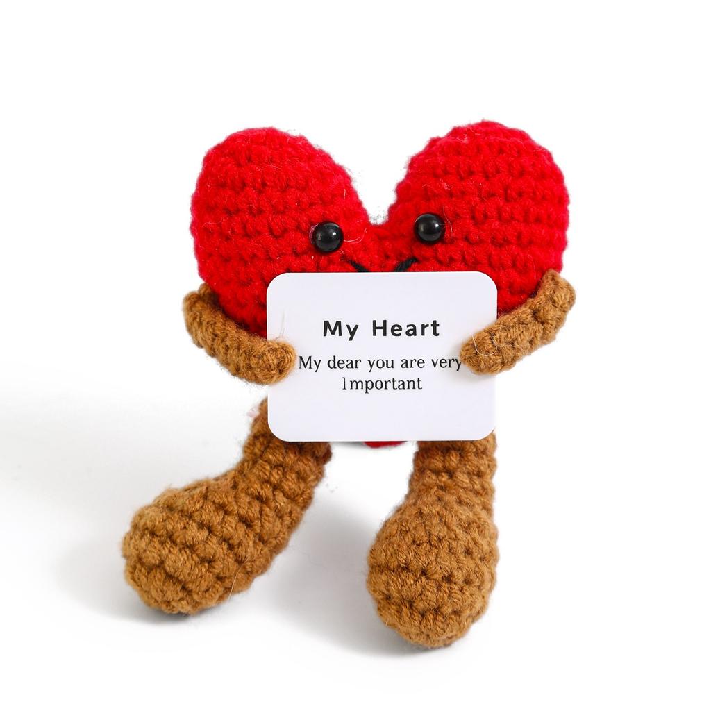 Positive Crochet Potato Doll with Card Handmade Knitted Emotional Support Hug Pocket Cucumber Ornament Room Decor Christmas Gift