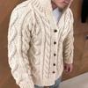 Winter Warm Sweater Cardigan for Men Heavy Duty Cable Jacquard Stand Collar Long Sleeve Casual Autumn Winter Mens Wear
