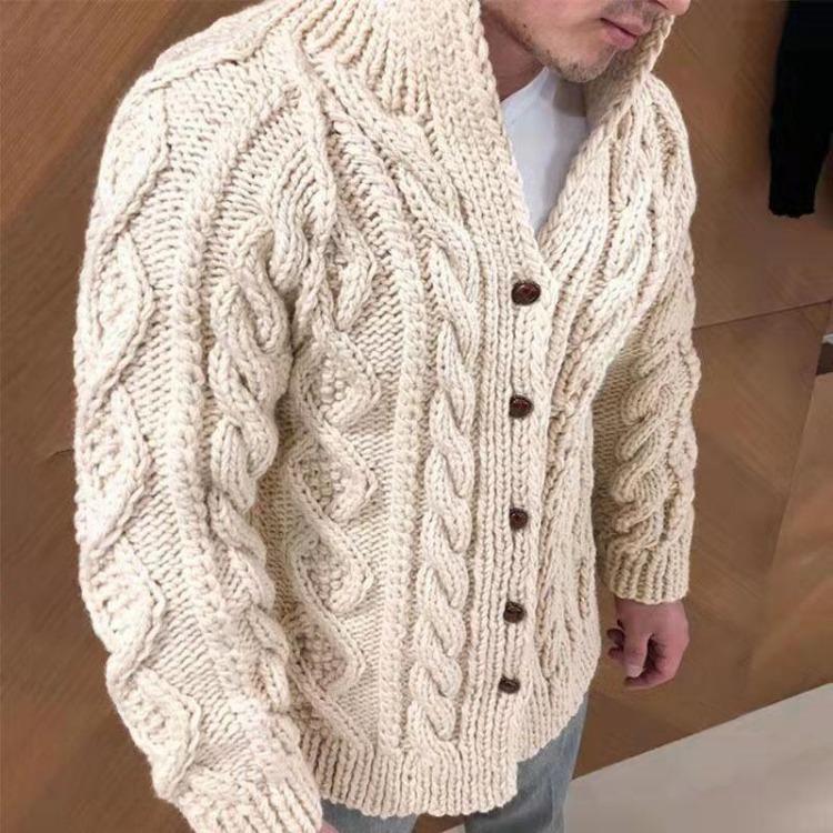Winter Warm Sweater Cardigan for Men Heavy Duty Cable Jacquard Stand Collar Long Sleeve Casual Autumn Winter Mens Wear