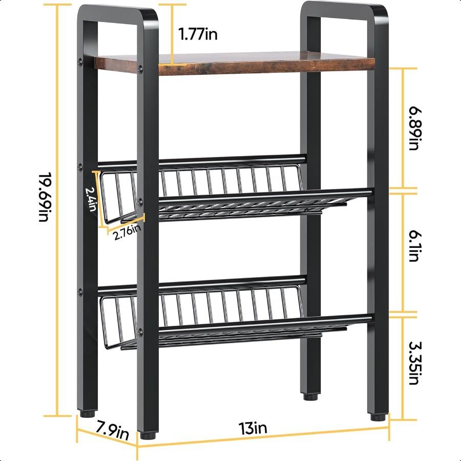 3 Tier Kitchen Countertop OrganizerShelf Coffee Shelf with Slanted Metal Mesh and Wood Board MultiFunctional Spice Rack for Cof