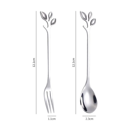 Set of 10 Leaf Spoons/Teaspoons for Coffee and Desserts, Cute and Stylish Leaf Shape, Stainless Steel, Mirror Finish, Gold or Silver