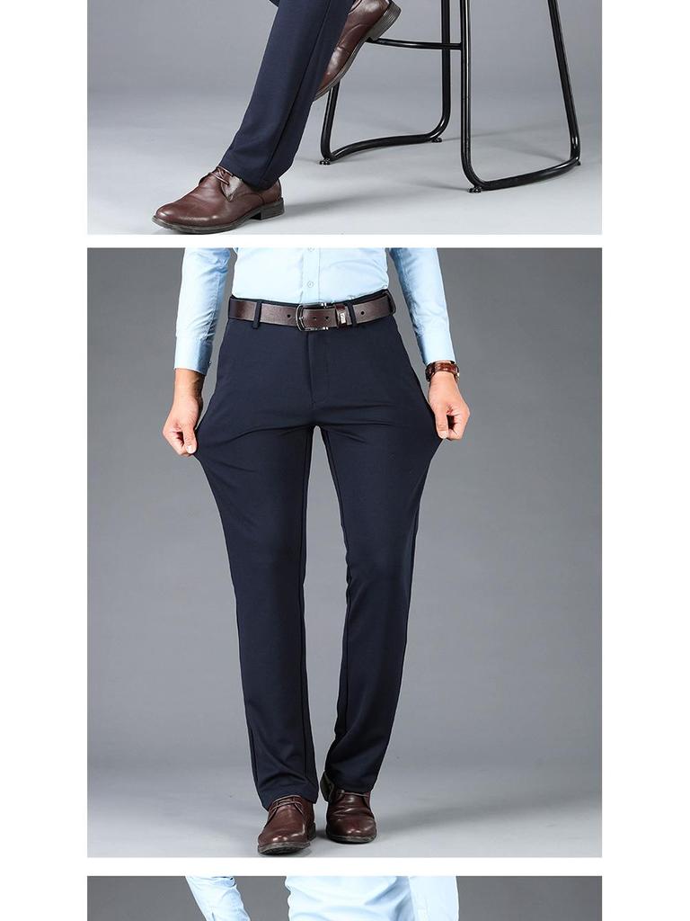 Men's Elastic Knit Straight-Leg Casual Trousers for Spring, Autumn, and Winter
