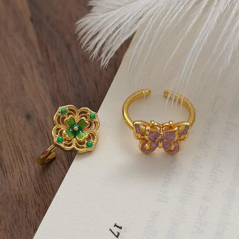 Princess On The Run, Enamel Dripping Oil, Pink Butterfly Ring, Female Niche High-End Sense, Medieval Stacked Index Finger Ring