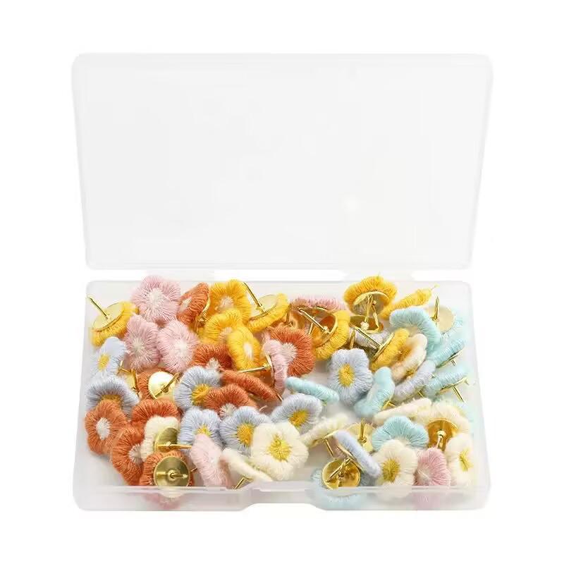 Multi-color Cross-stitch Flower Pushpins - Creative Fabric Flower Thumbtacks for Decoration