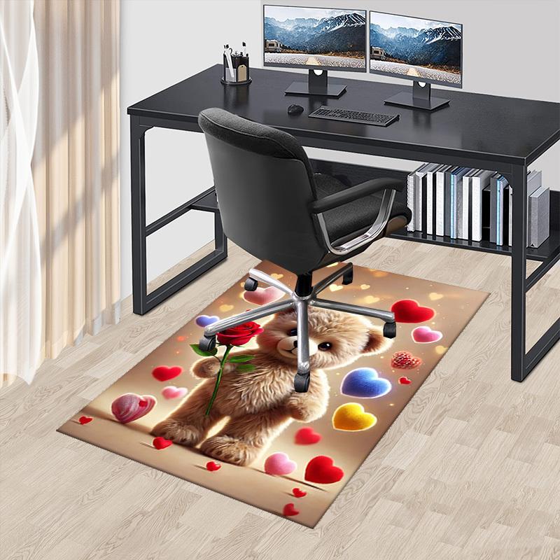 1pc Teddy Bear with Rose Chair Mat - Anime Cartoon Design, Valentine's Day Gift, Non-Slip Carpet for Office and Home Decor.C001