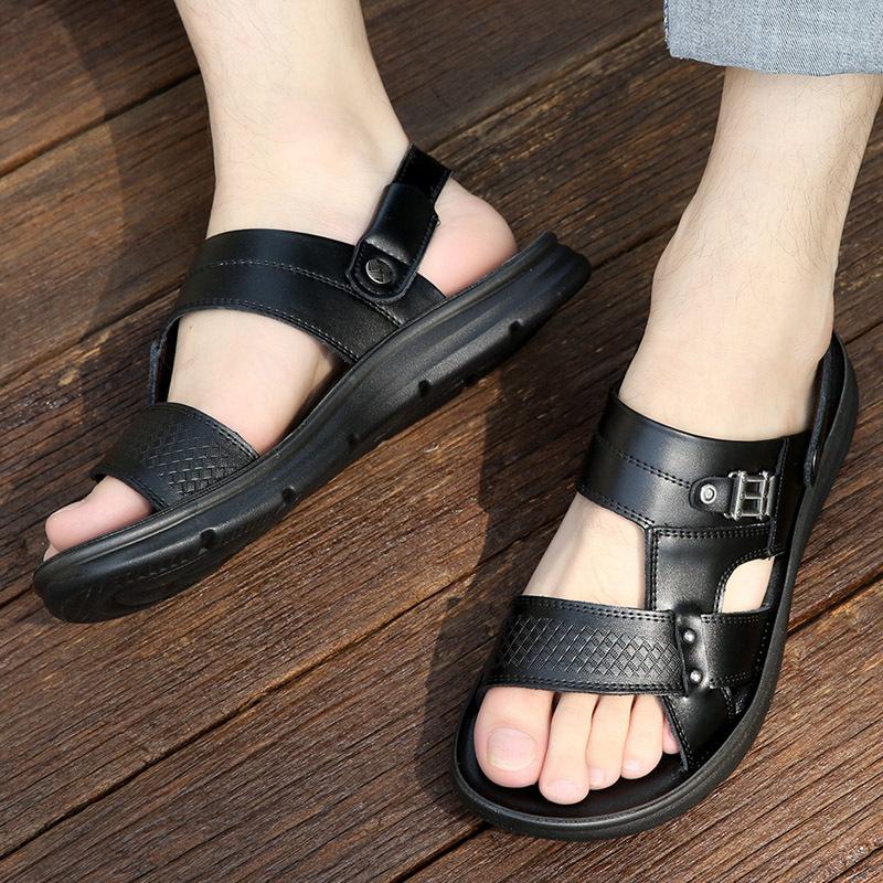 Sandals men's 2025 new leather casual platform beach shoes men's summer wear dad dual-purpose cool slippers men