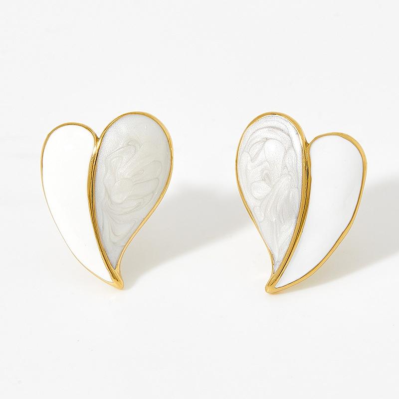 Enamel Heart White Yellow Color Stud Earrings For Women New Girl Wedding Jewelry Lady Temperament Pendientes