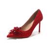 Spitze Stiletto Satin Applikation High Heels rot festliches Brautkleid Hochzeitsschuhe Brautjungfernschuhe