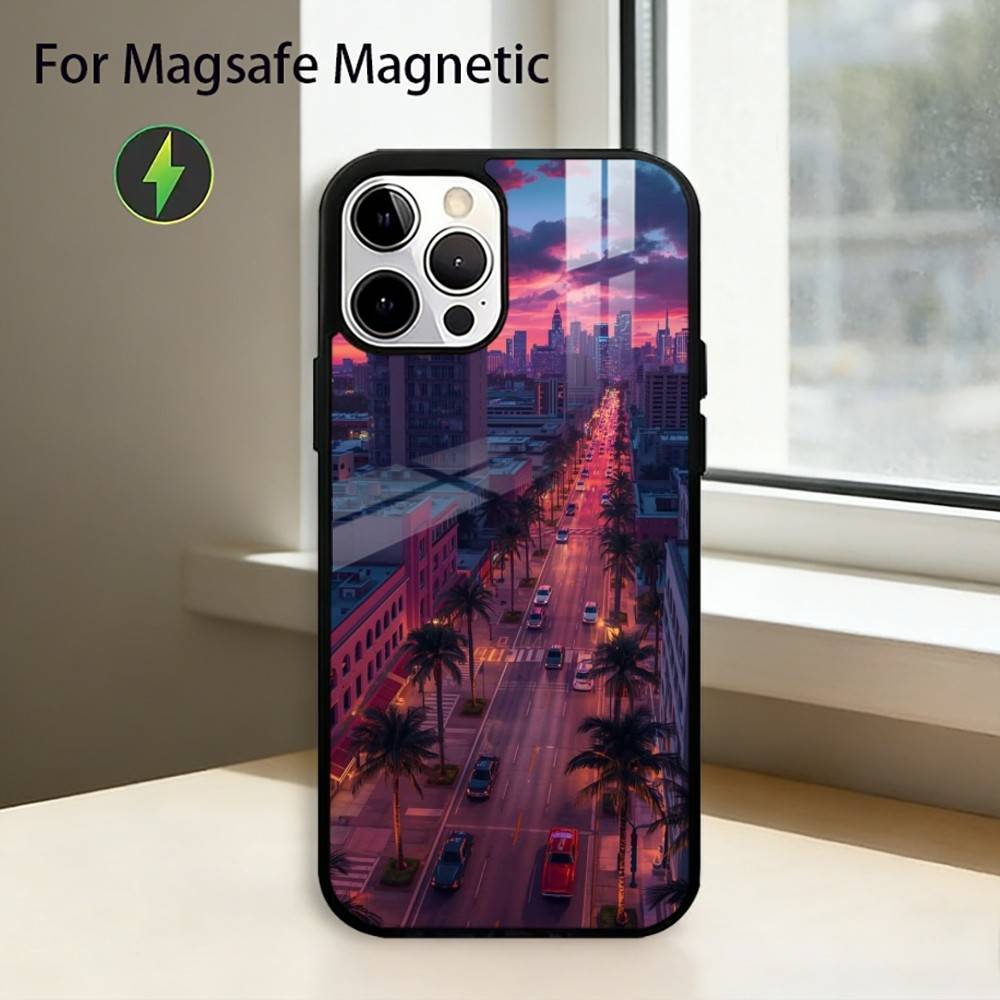 Summer Art M-Miami Florida Phone Case For iPhone17,16,15,14,13,12,11 Plus,Pro Magnetic with Magsafe Wireless Charging