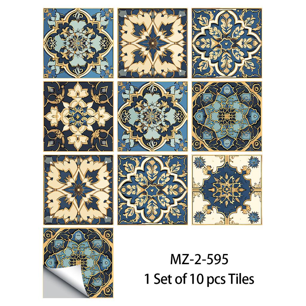20x20cm 10 Pcs PVC Moroccan Pattern Wall Sticker for Kitchen Bathroom Cabinet Self-Adhesive Removable Reusable Easy DIY Home