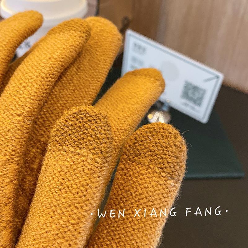 Autumn and Winter Warm Gloves Student Wool Knitted Thickened Velvet Cold Protection Riding Jacquard Finger Gloves Touch Screen Female
